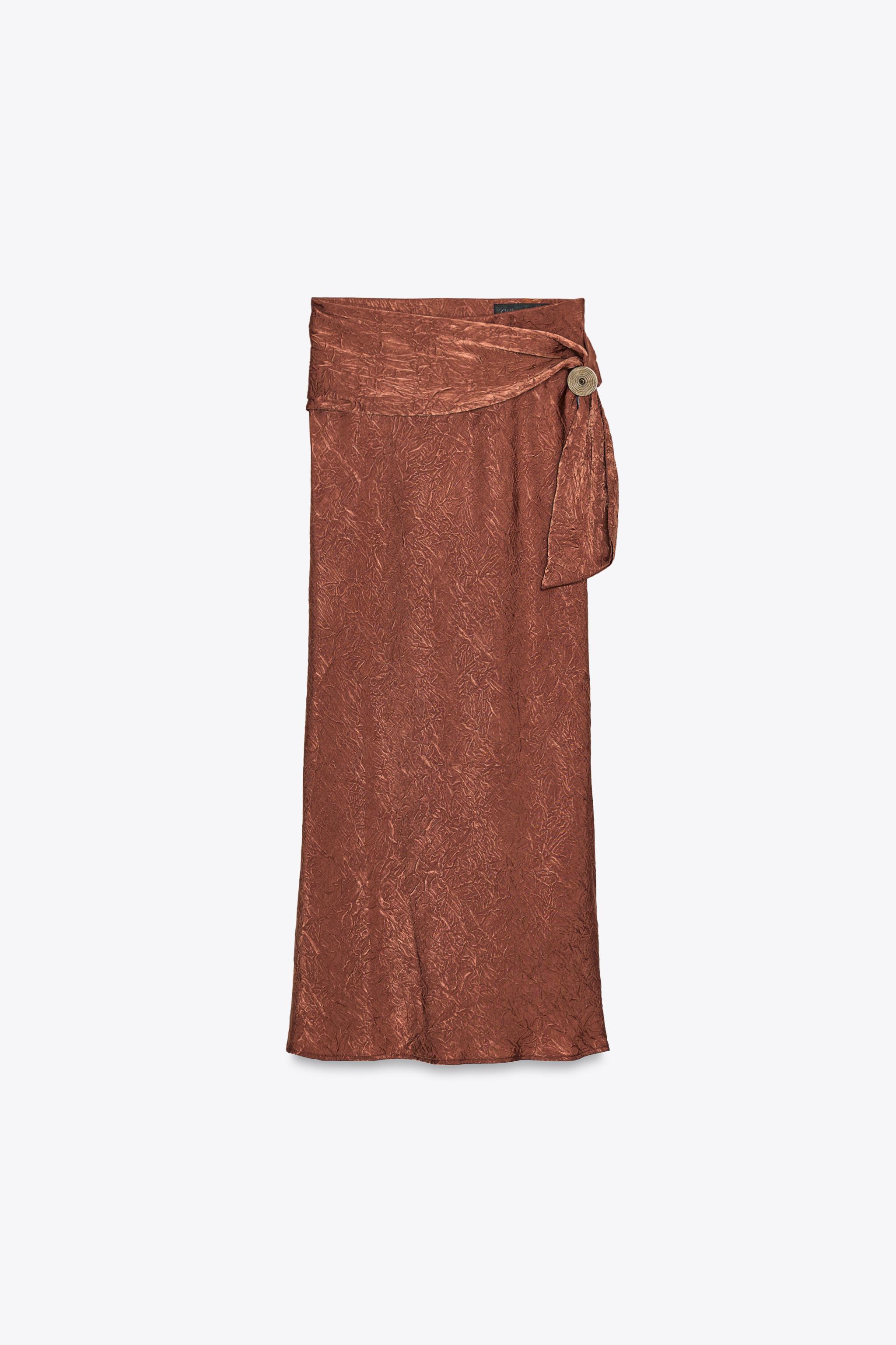 SATIN CRINKLE EFFECT MIDI SKIRT